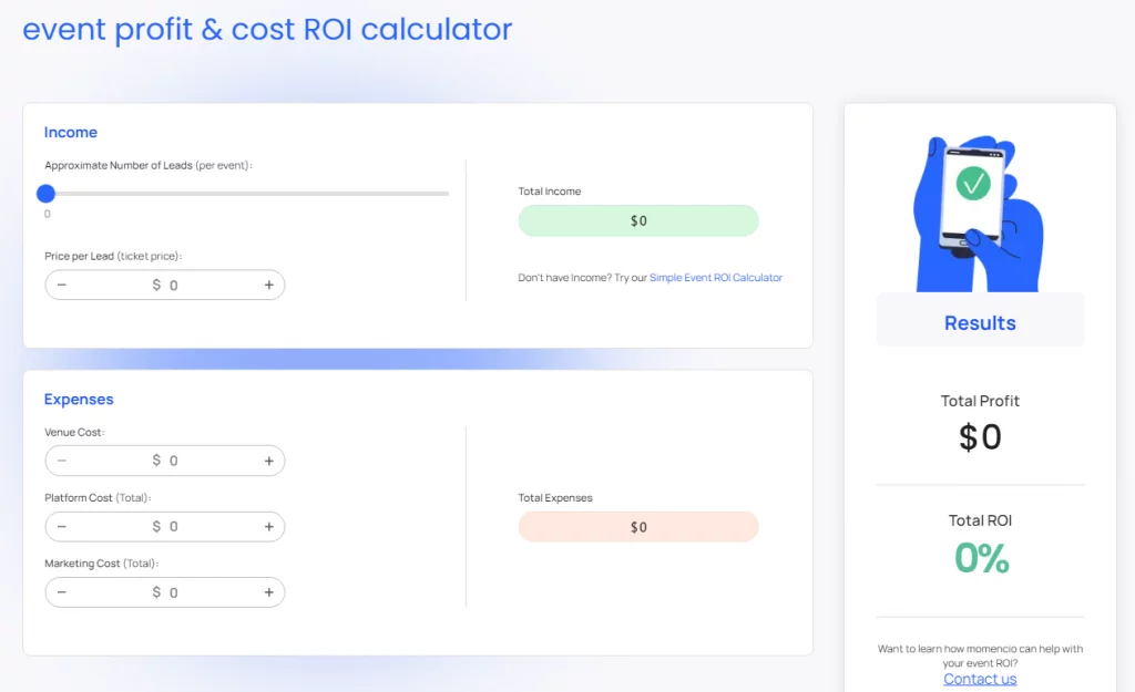 Event profit cost ROI calculator - event budget template