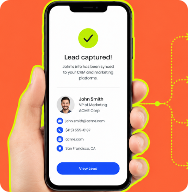 Lead captured confirmation screen showing synced contact details